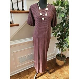 Eileen Fisher Women's Maroon Linen Round Neck Short Sleeve Long Maxi Dress